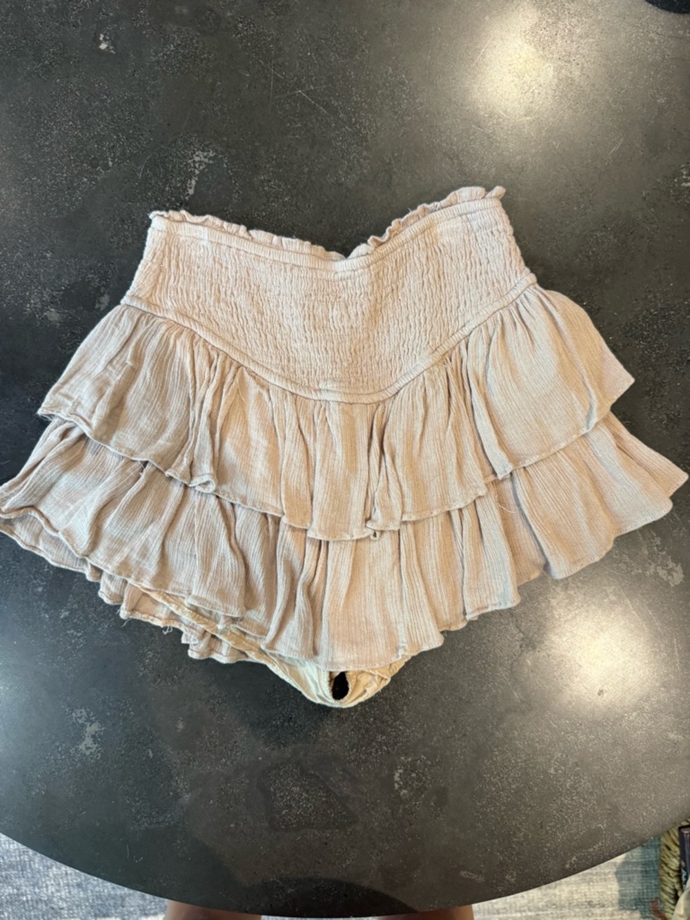 Tiered Mini Skirt in Light Beige - Feminine Ruffle Design